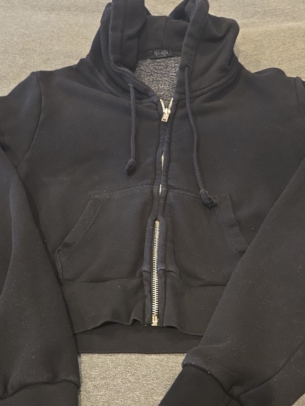 Brandy Melville Black Zip-Up Hooded Sweatshirt